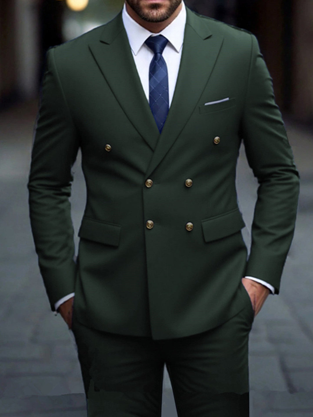 Męski garnitur dwurzędowy Weston slim fit, widok z przodu