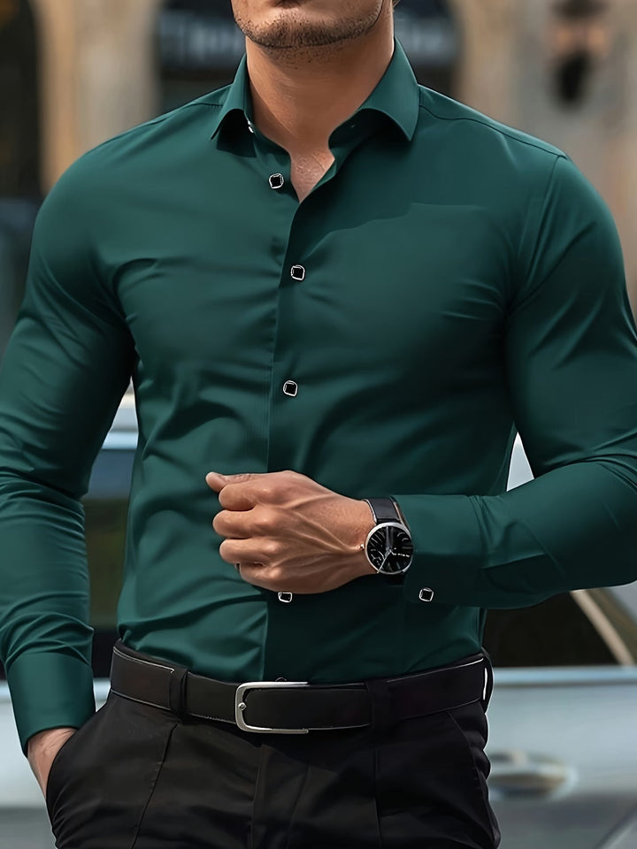 Męska koszula z długim rękawem Arvid w stylu smart casual, widok na mankiet i kołnierz.