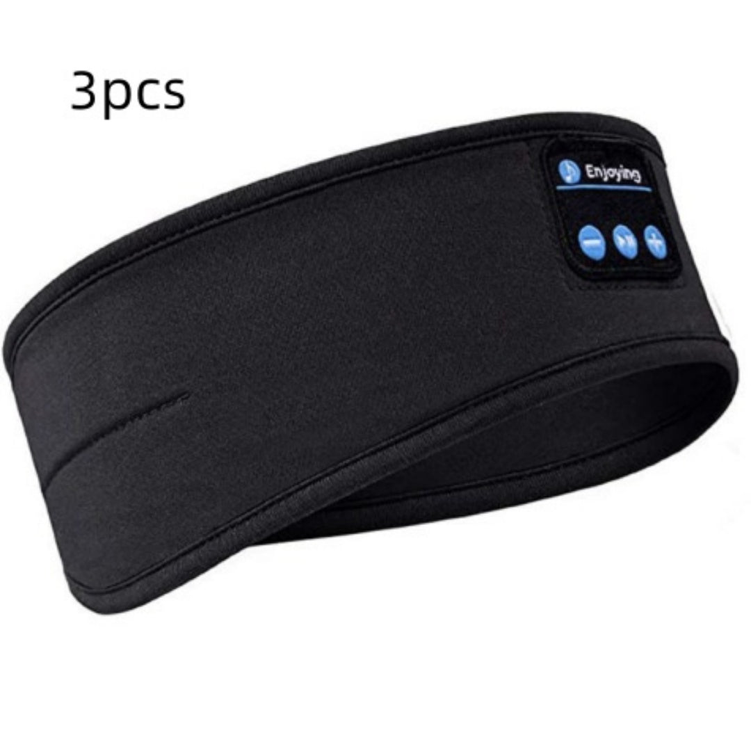 Czarna opaska na głowę ze słuchawkami Bluetooth i panelem sterowania