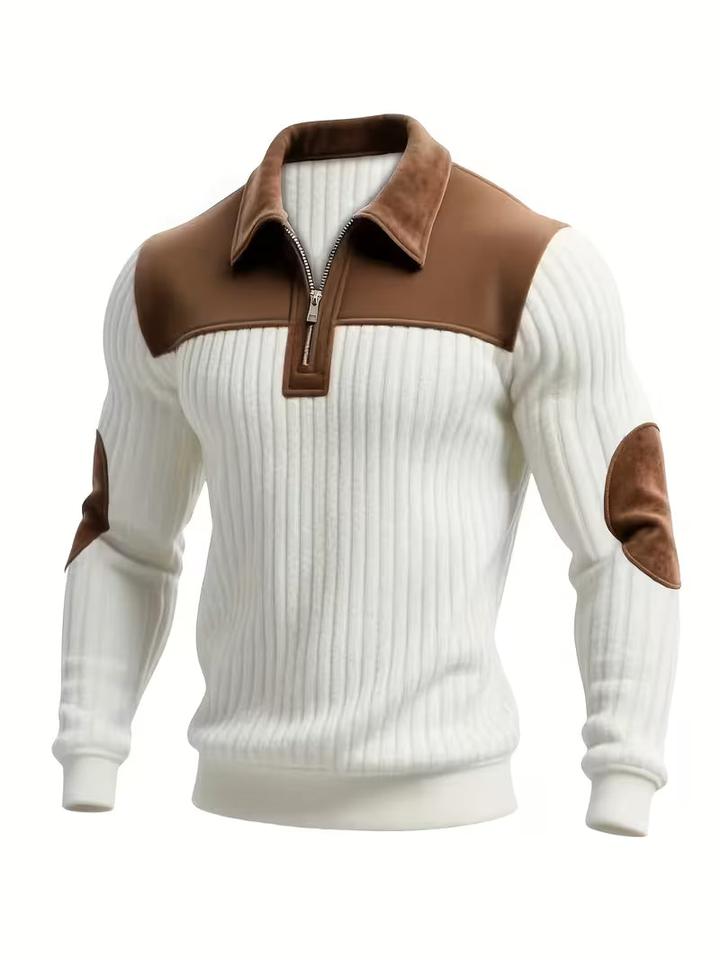 Casualowy sweter męski z wysokim kołnierzem w stylu bloków barwnych