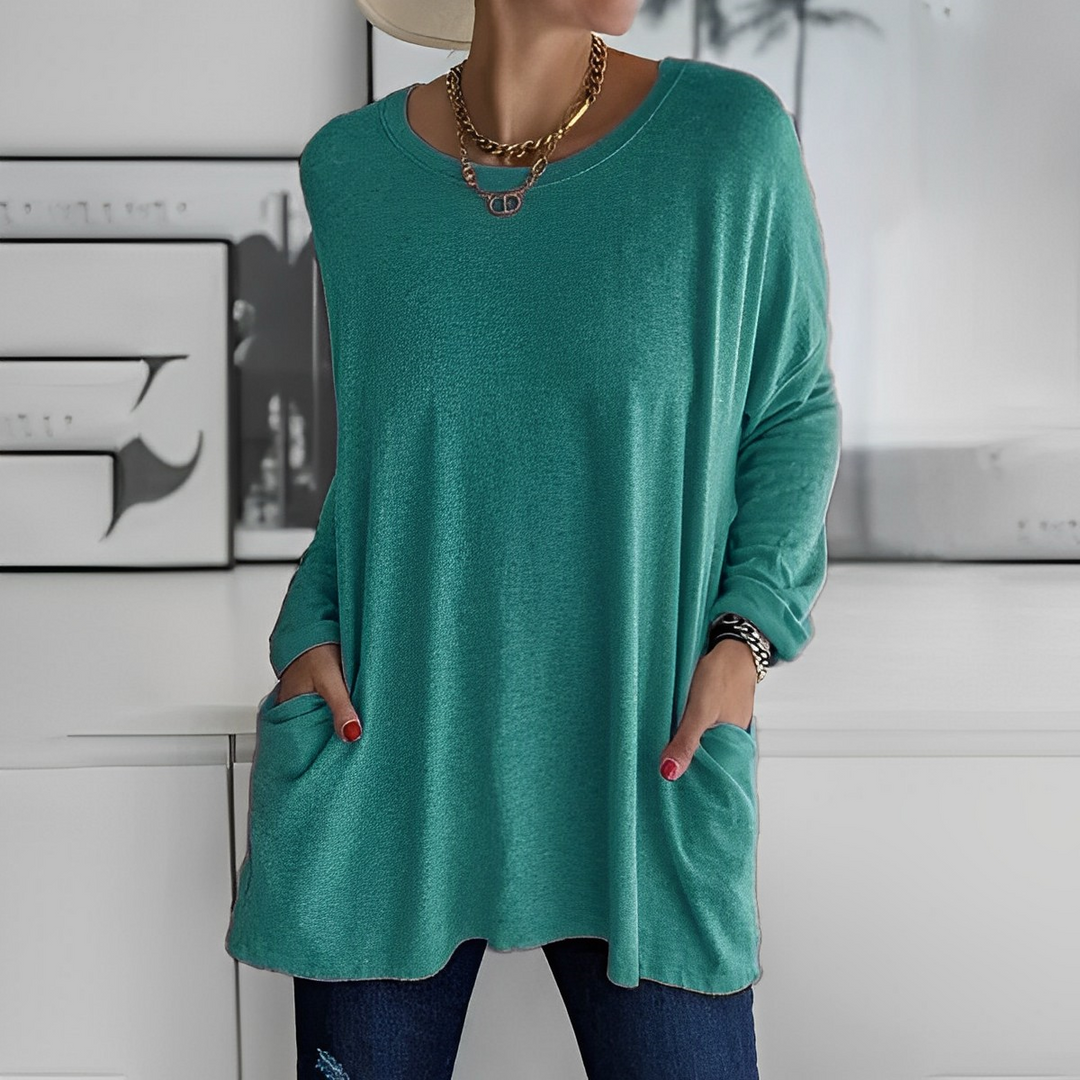 Modna odzież damska oversize bluza tunika z głębokimi kieszeniami