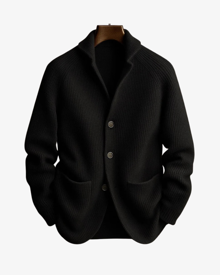 Elegancki sweter rozpinany męski, widok z tyłu kardiganu