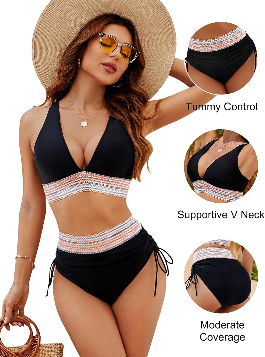 Bikini damskie z wysokim stanem, odzież plażowa na lato