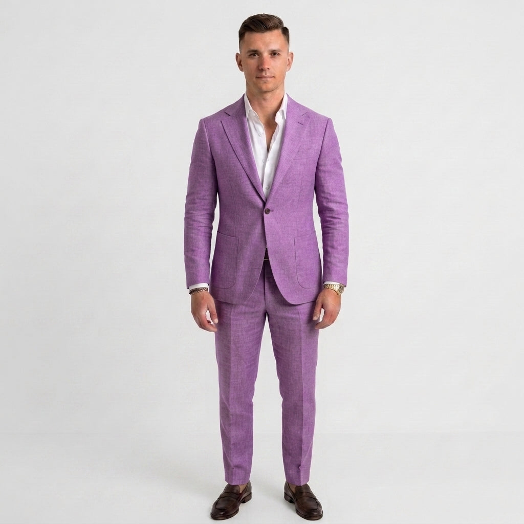 Garnitur slim fit na wesele, widok na kieszenie i wykończenie