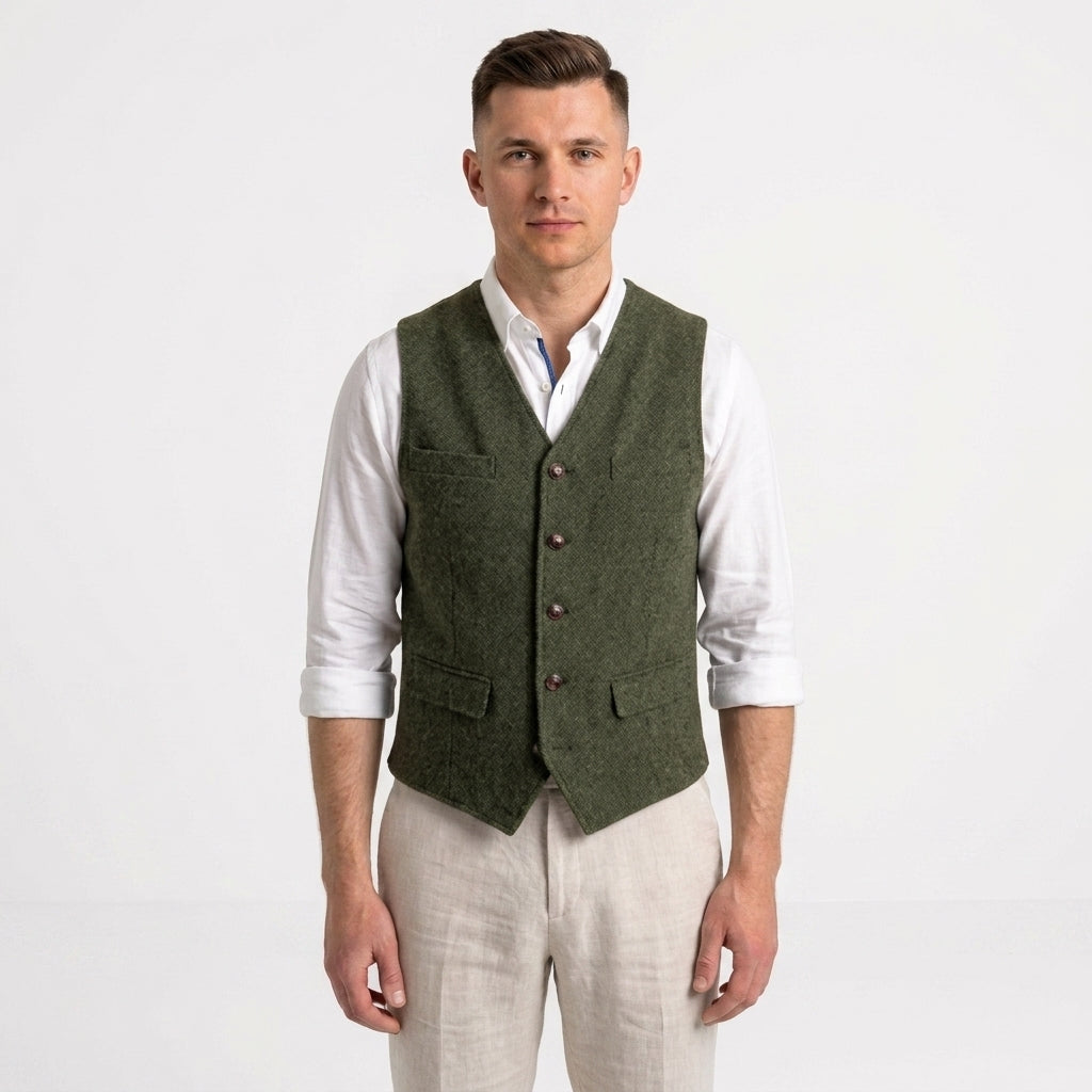 Elegancki męski sweter bez rękawów w klasycznym stylu, modna odzież męska
