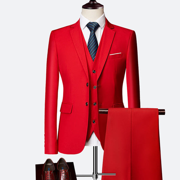 Czerwony męski garnitur trzypoczęściowy z eleganckim zestawem spodni