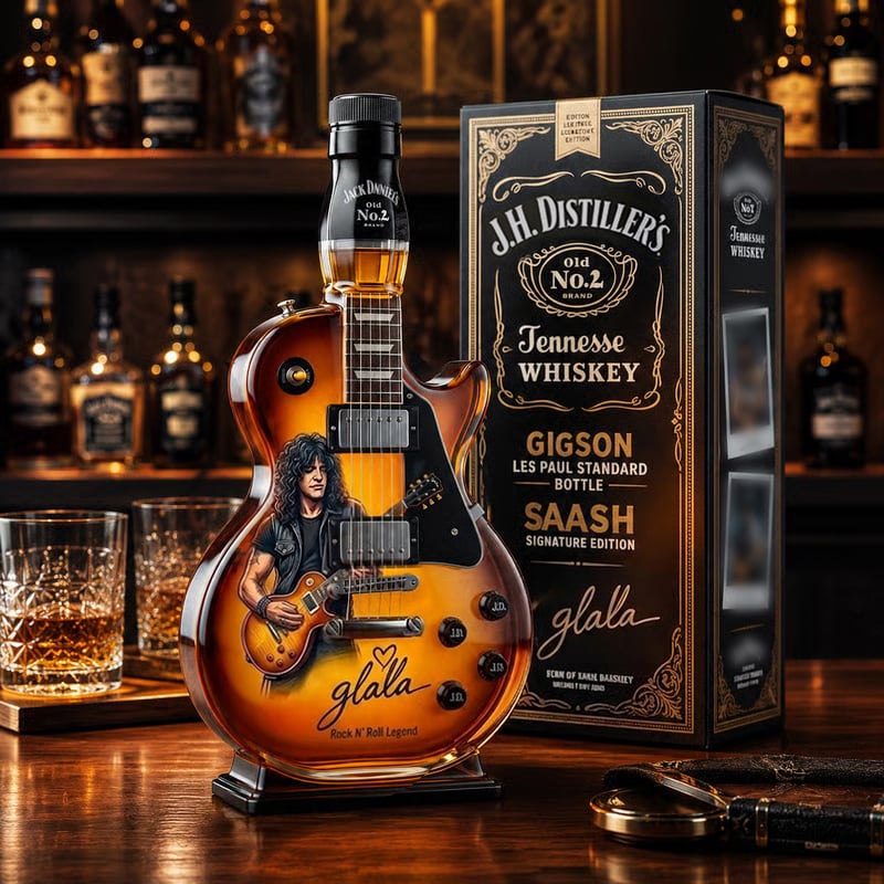 Kolekcjonerska butelka na alkohol w kształcie gitary jako ozdobny dekanter do whisky