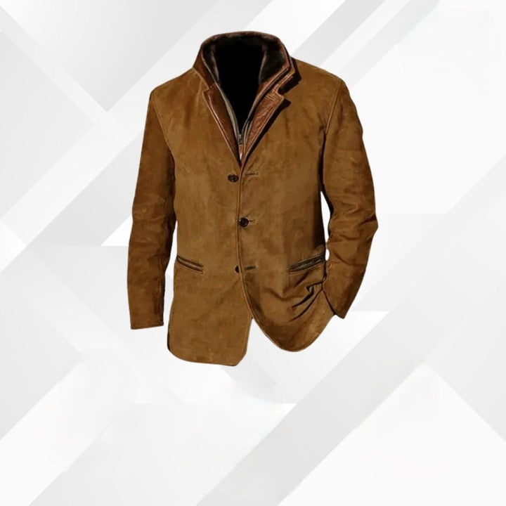 Męska elegancka marynarka jesienna w kolorze khaki, przód