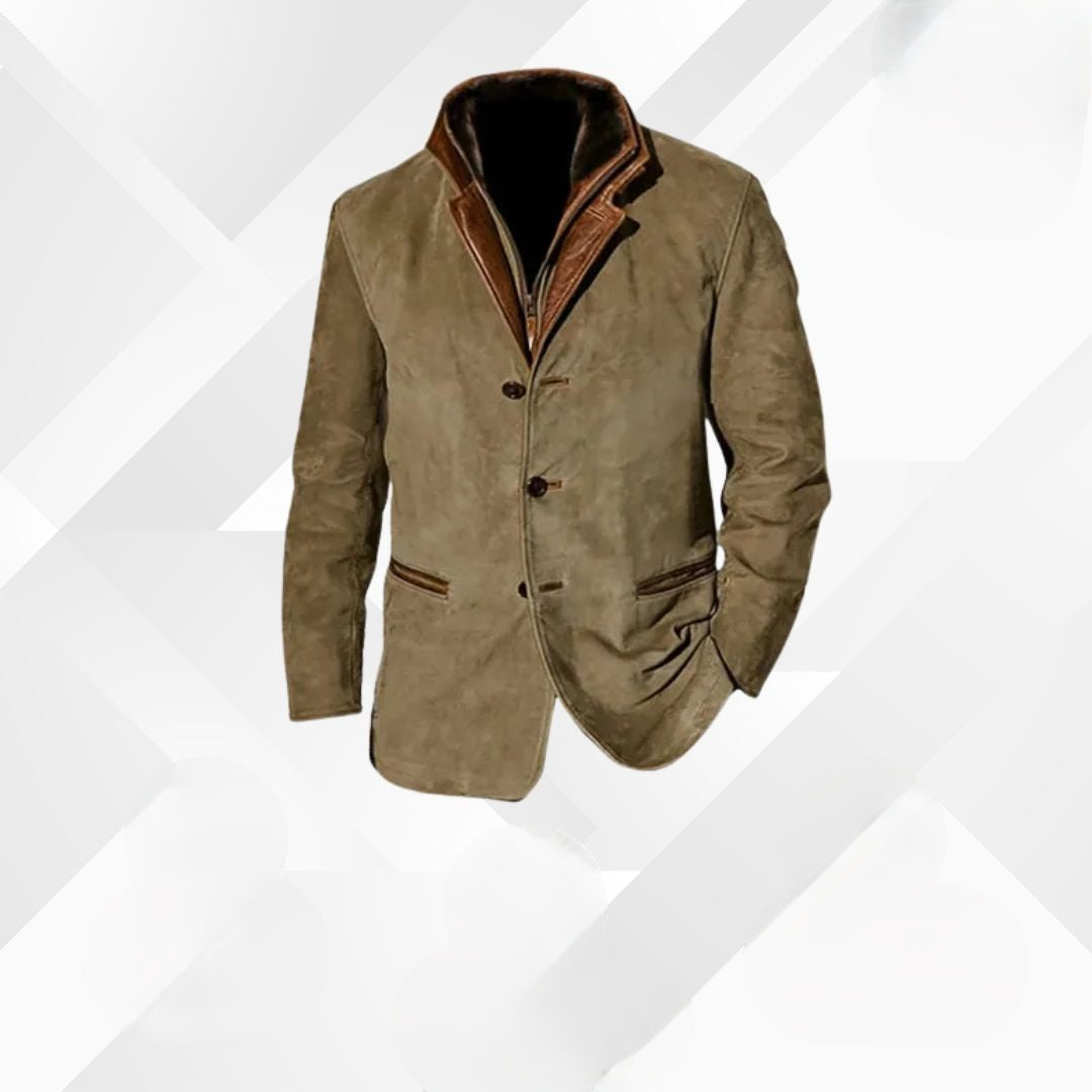 Męska marynarka jesienna w kolorze khaki z eleganckimi wykończeniami