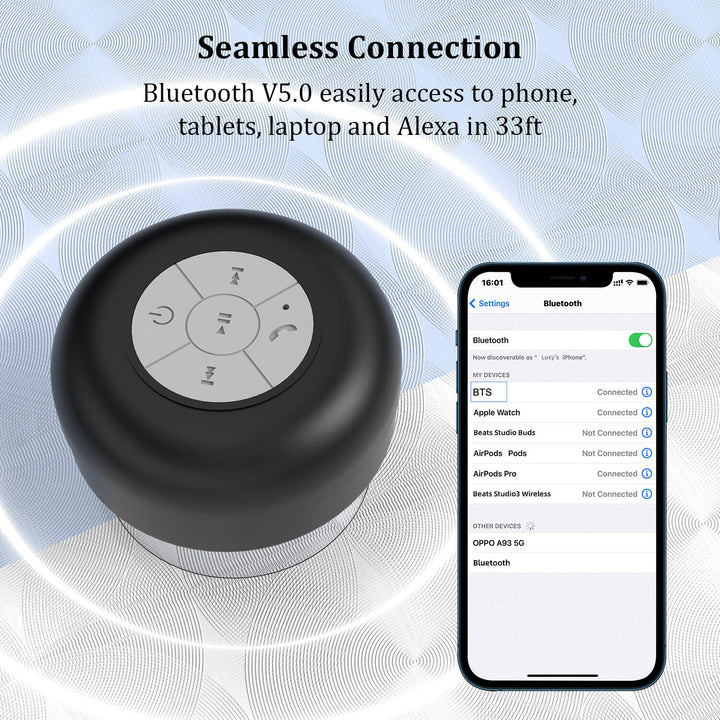 Mały głośnik Bluetooth trzymany w dłoni dla pokazania jego rozmiaru