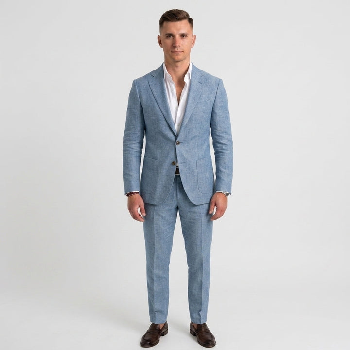 Męski garnitur dwuczęściowy slim fit w eleganckim stylu, przód