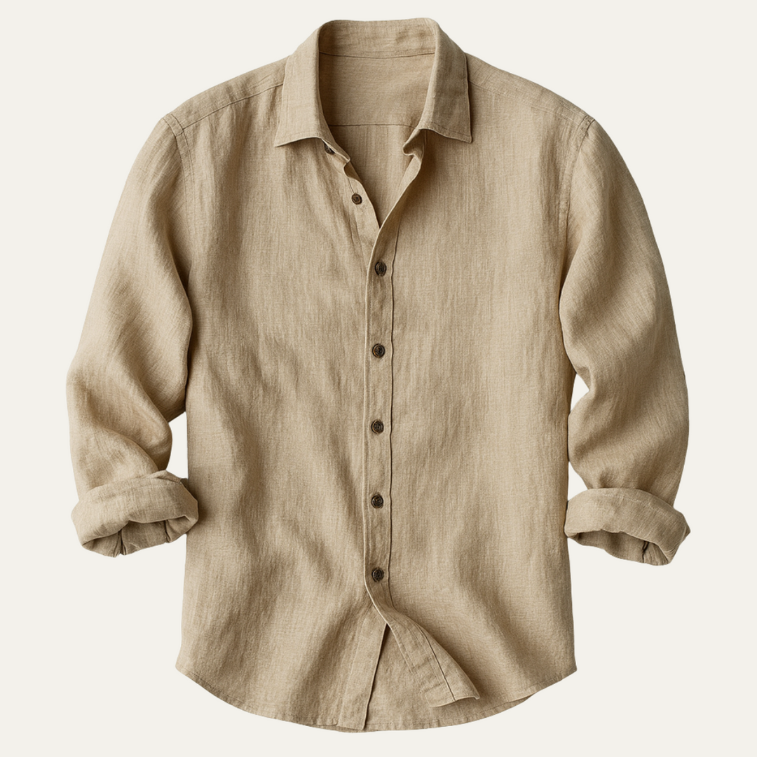 Męska koszula retro z długim rękawem w kolorze khaki