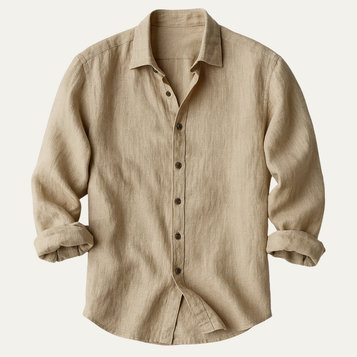 Męska koszula retro z długim rękawem w kolorze khaki