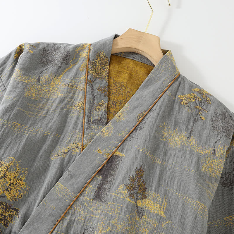 Elegancka odzież domowa, damska piżama kimono z motywem pejzażu