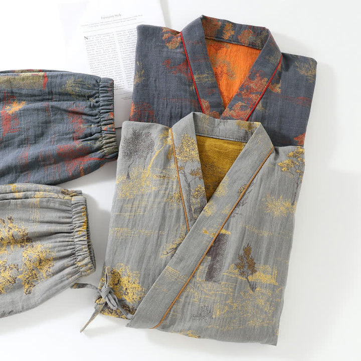 Zbliżenie na detale i nadruk piżamy w stylu kimono
