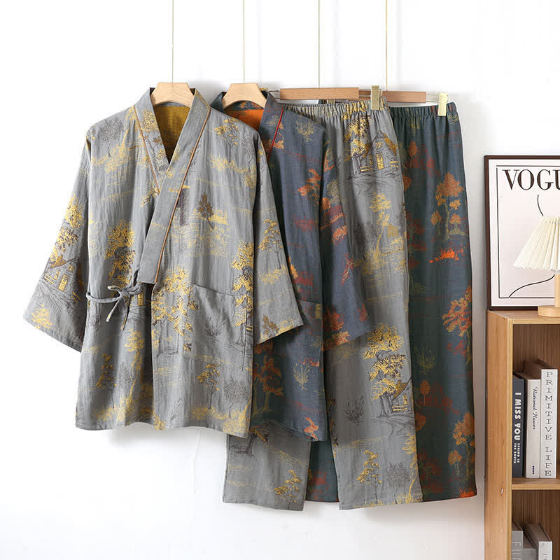 Prezentacja wariantów kolorystycznych piżamy kimono w odcieniach szarości