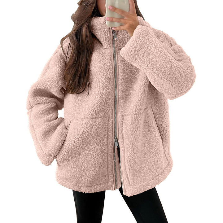 Ciepła damska kurtka teddy w stylu casual z wysoką stójką