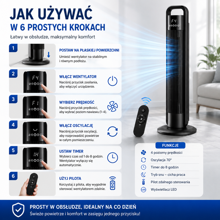 Uniwersalny Wentylator Kolumnowy z Pilotem – Ciche Chłodzenie i Komfort