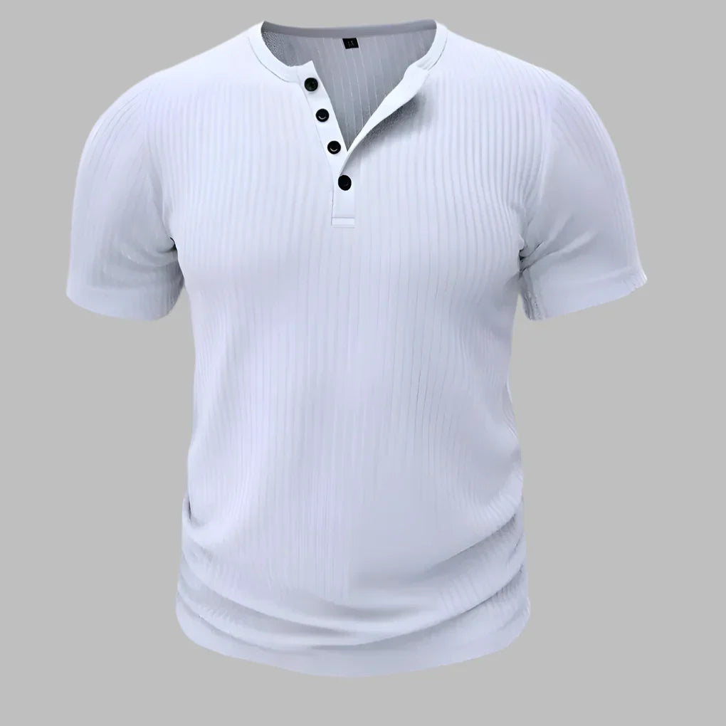 Męska koszulka Henley muscle fit w kolorzie białym z krótkim rękawem