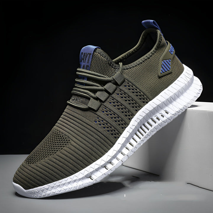 Zielone męskie buty sportowe z białą podeszwą
