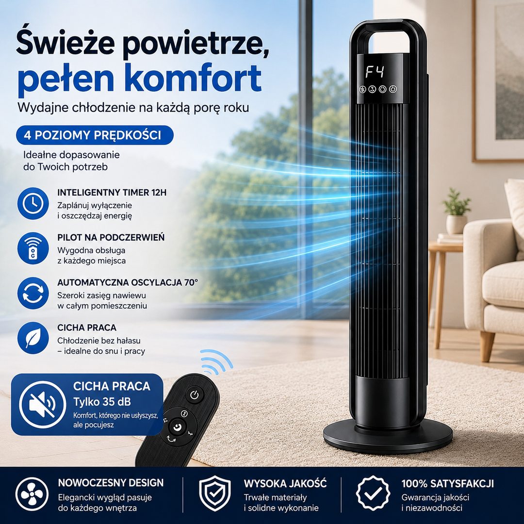 Uniwersalny Wentylator Kolumnowy z Pilotem – Ciche Chłodzenie i Komfort