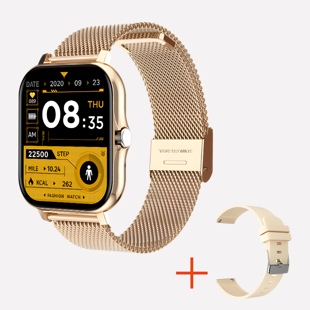 Złoty smartwatch z GPS i dodatkowym paskiém