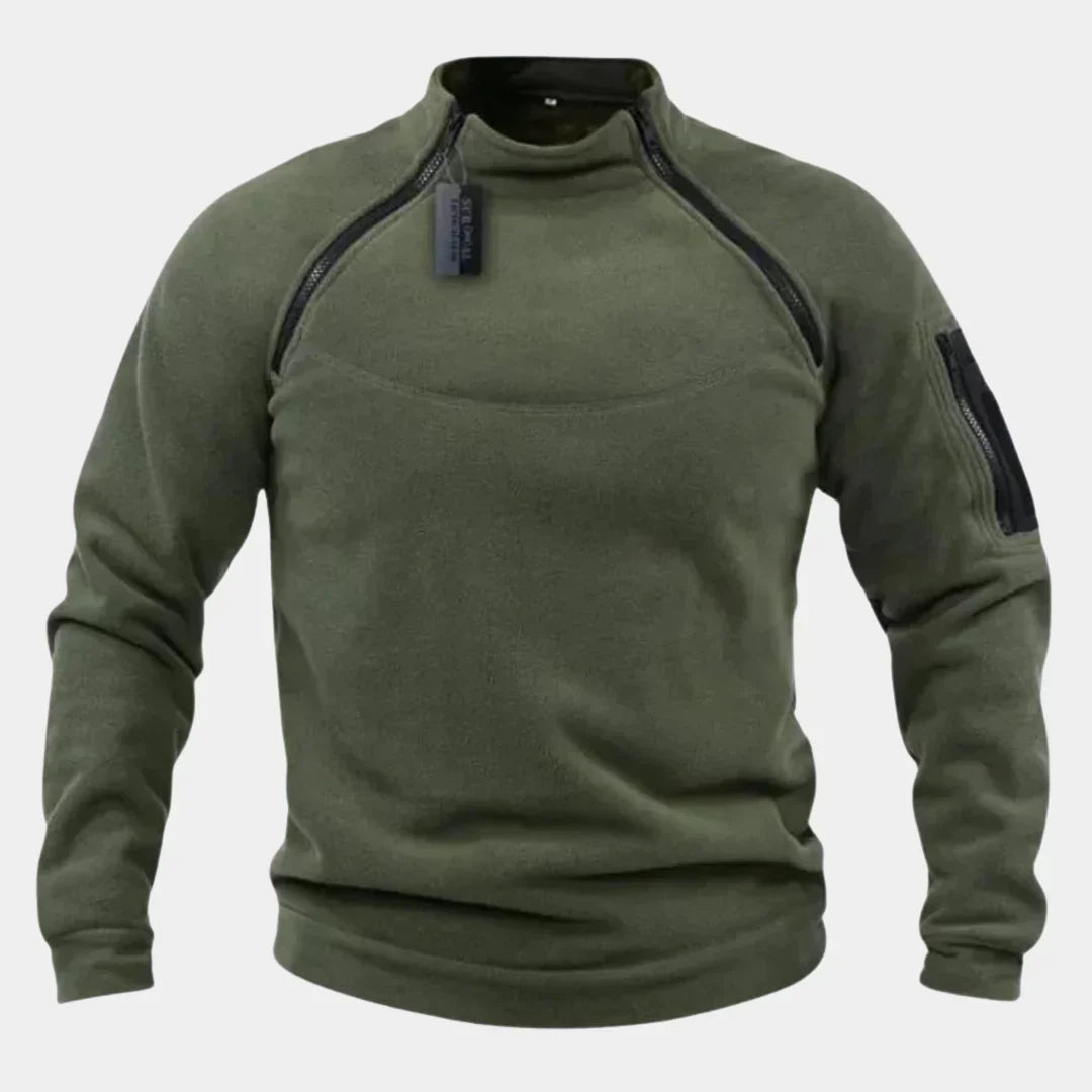 Męski sweter z suwakiem i kontrastowymi wstawkami, elegancki model na co dzień