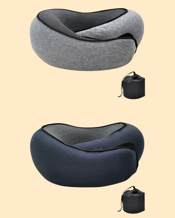 Ciemnoszary zestaw dwóch ergonomicznych poduszek podróżnych z pokrowcami