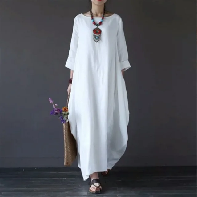 Długa luźna sukienka maxi w stylu boho z długim rękawem dla kobiet