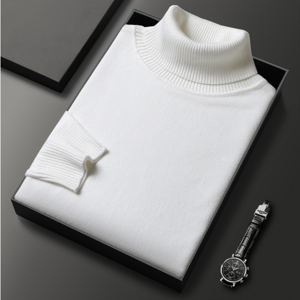 Elegancki sweter męski z ciepłym golfem, tył