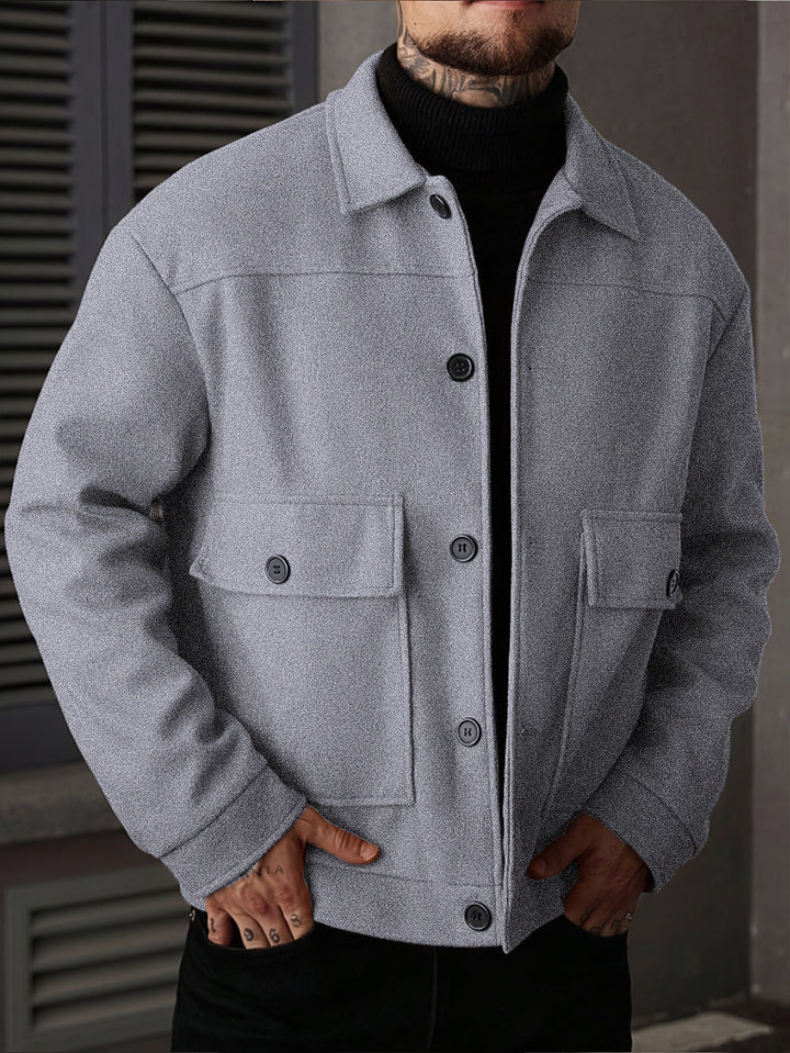 Stylowa męska kurtka overshirt, widok na dolny brzeg