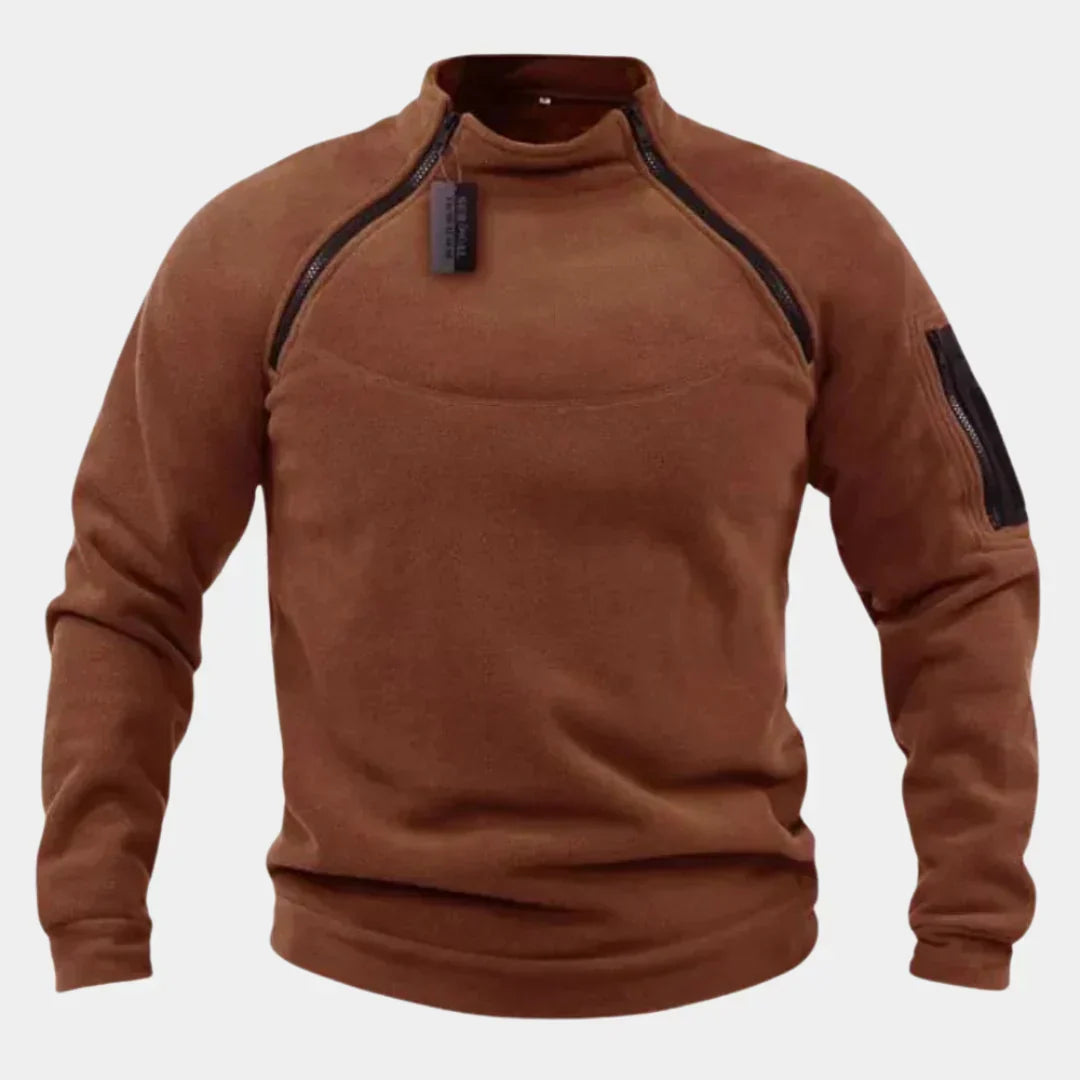Męski brązowy sweter z kontrastowymi detalami