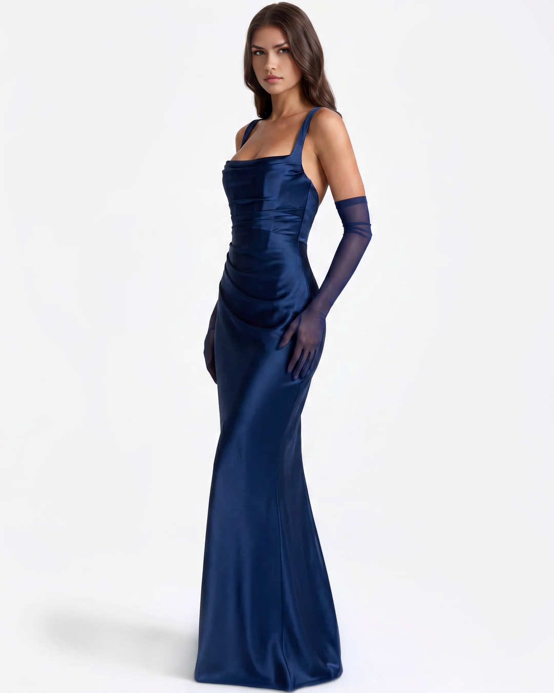 Elegancka sukienka wieczorowa z satyny z dopasowanym gorsetem