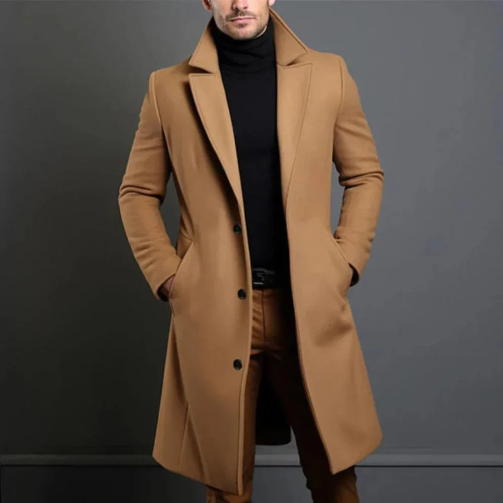Męski brązowy płaszcz elegancki w stylu biznesowym