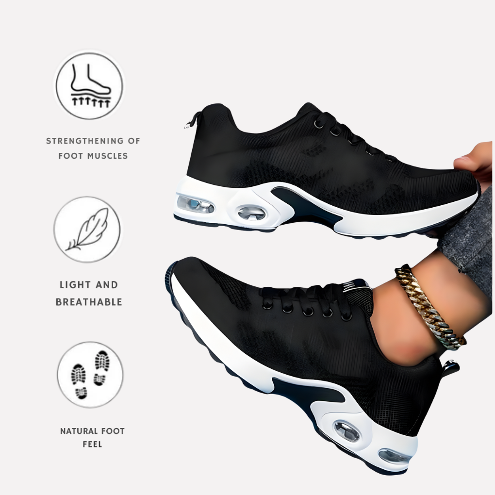 Czarne ergonomiczne buty z amortyzującą podeszwą