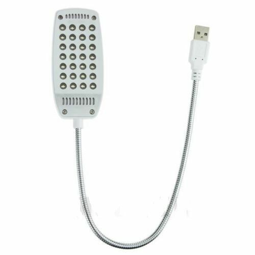 Widok z góry na białą lampkę USB z elastycznym ramieniem