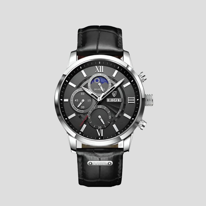 Męski zegarek klasyczny 42 mm w wersji srebrno-czarnej