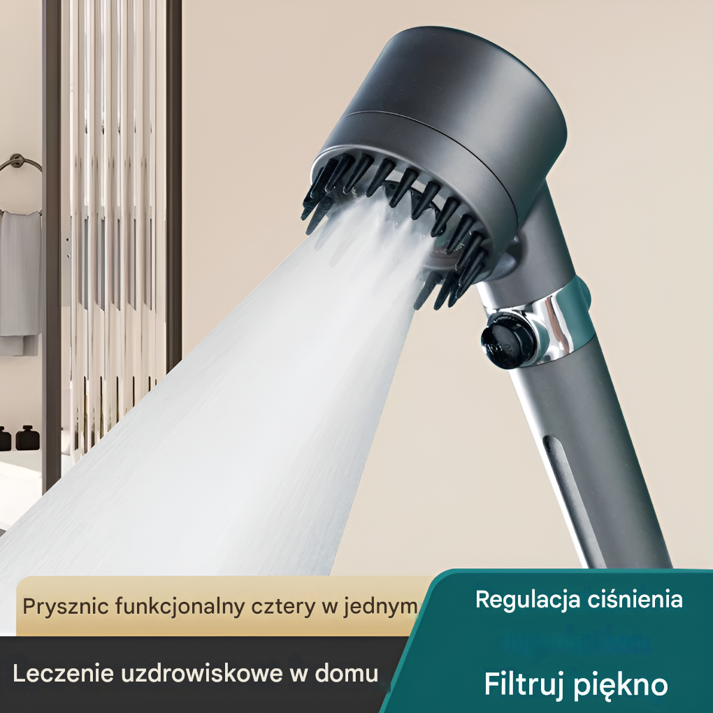 Czarna słuchawka prysznicowa AquaTune podczas działania