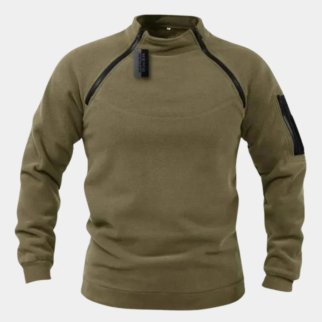 Stylowy sweter męski rozpinany na zamek, modna odzież codzienna w zbliżeniu