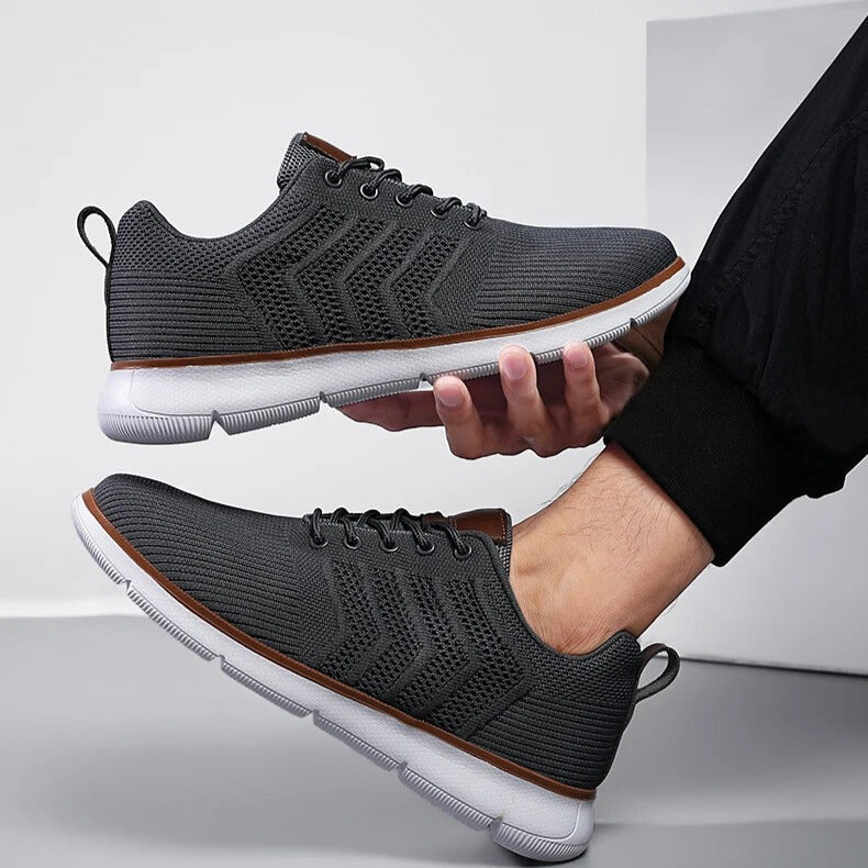 Szare męskie obuwie casual, modne sznurowane sneakersy o lekkiej konstrukcji