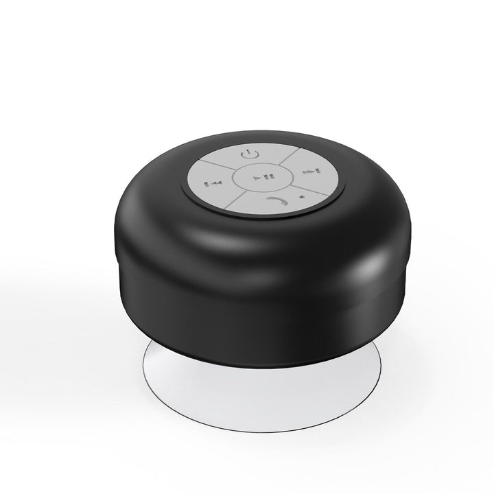 Czarny głośnik prysznicowy Bluetooth z przezroczystą przyssawką montażową