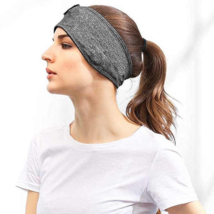 Opaska sportowa Bluetooth do snu i treningu, widok z boku z panelem sterowania