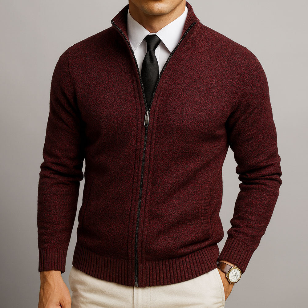 Szary elegancki sweter męski rozpinany, styl smart casual na co dzień