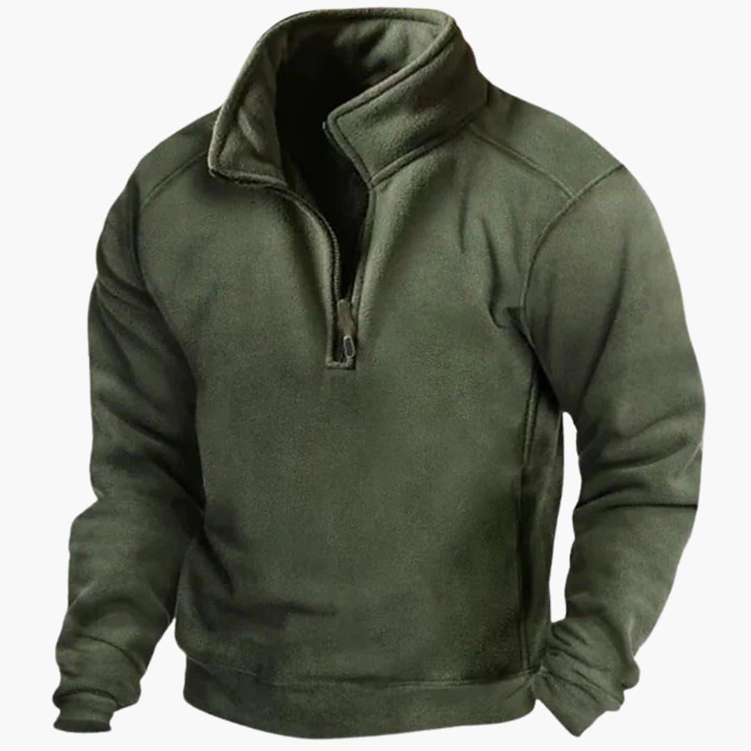Zielony męski pulower polarowy z wysokim kołnierzem