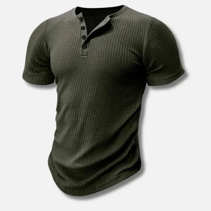 Męski zielony t-shirt henley slim fit