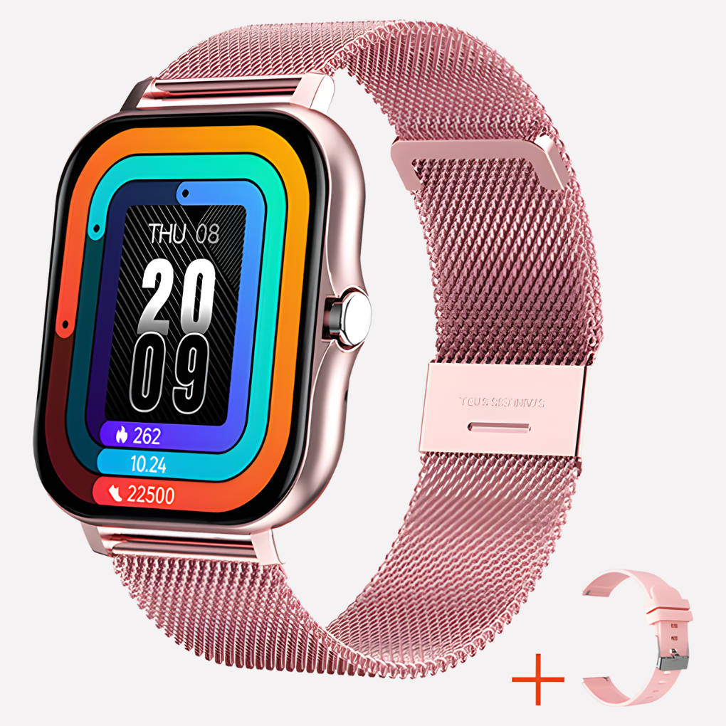 Różowy smartwatch z GPS i dodatkowym paskiém