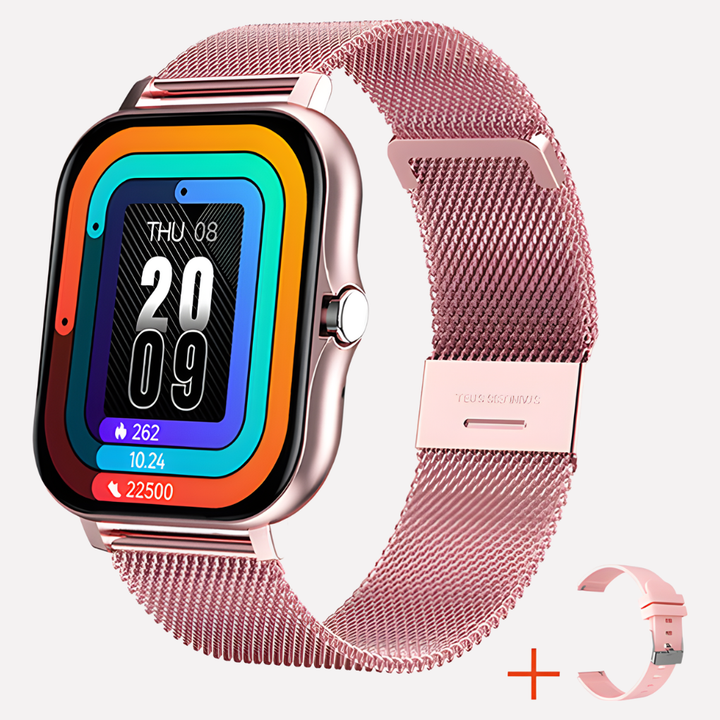 Różowy smartwatch z GPS i dodatkowym paskiém