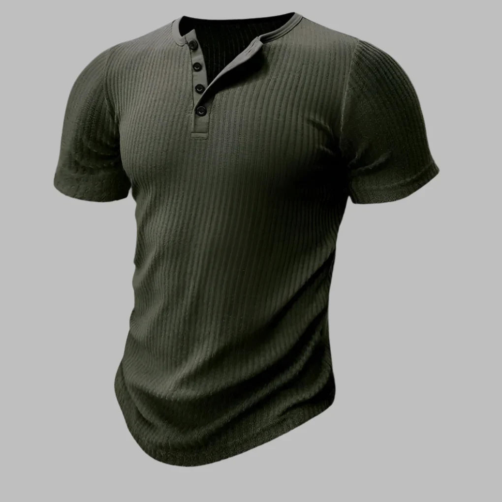 Męska koszulka Henley muscle fit w kolorzie zielonym z widocznymi guzikami