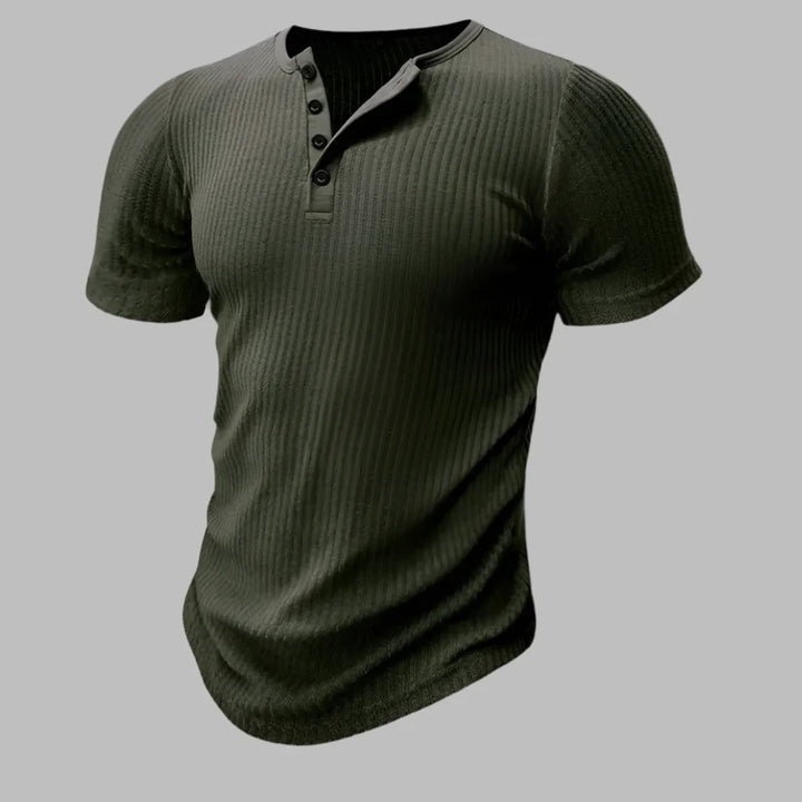 Męska koszulka Henley muscle fit w kolorzie zielonym z widocznymi guzikami