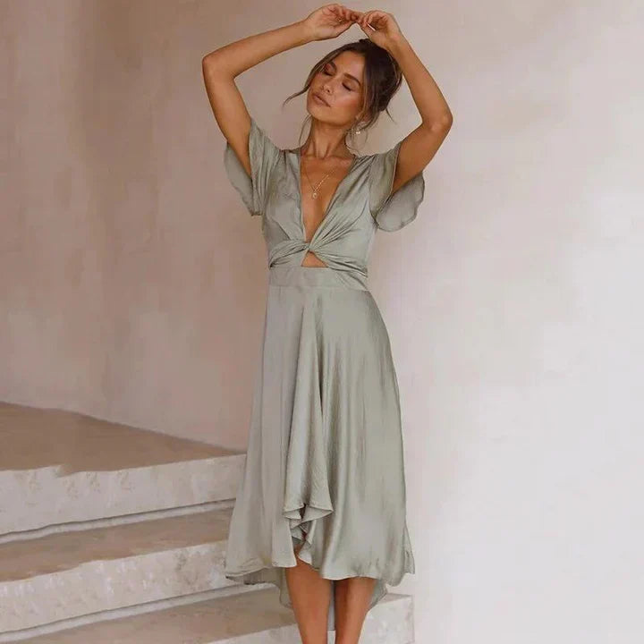 Elegancka letnia sukienka midi o modnym kroju vintage dla kobiet